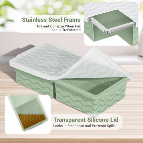 Aopigavi Silicone Freezer Tray with Lid – 2-Cup Soup Freezer Container Molds, Large Ice Cube Trays for Freezing Soup, Sauce & Broth, Meal Prep & Food Storage – Oven & Dishwasher Safe, 2-Pack