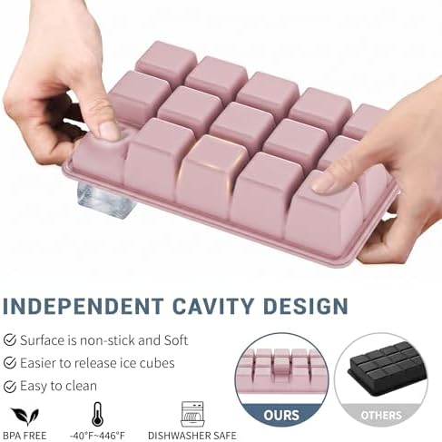 Silicone Ice Cube Tray 2 Pack - EASY RELEASE ice cube tray with lid, BPA Free Ice Cubes Trays for Freezer,ice cube mold for Cocktail,Whiskey (Pink)