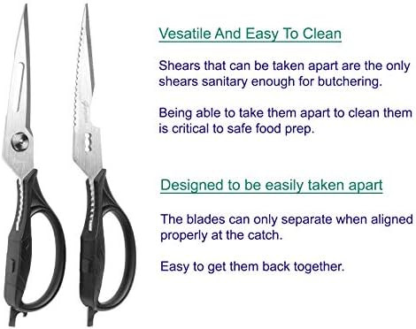 Kitchen Scissors - Heavy Duty Shears for Cutting Chicken, Poultry, Food, Meat - Black Handle