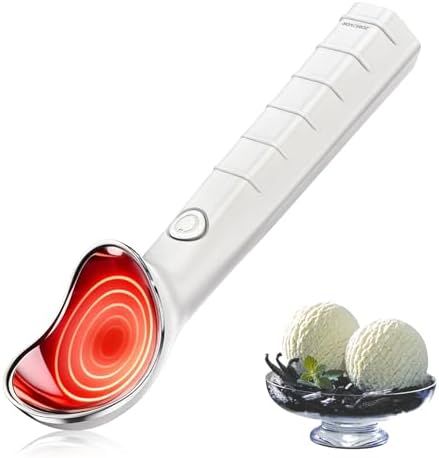 Heated Ice Cream Scoop Rechargeable Ice Cream Scooper with ON/OFF Safety Switch, Ergonomic Nonstick Grip Handle for Gelato, Sorbet, Cookie Dough, Melon, Frozen Yogurt & More (White)