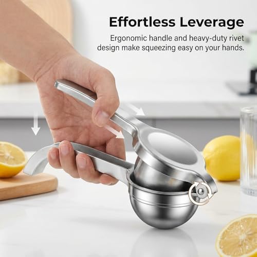 Handheld Lemon Juice Squeezer, Lemon Squeezer Stainless Steel, Manual Fruit Juice Squeezer, Heavy Duty Citrus Press Juicer, Ergonomic Hand Press Juicer for Lime, Orange, Grapefruit, Pomegranate (1pcs)
