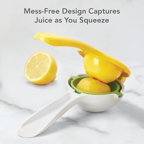 Tovolo Citrus Press Manual Hand Juicer Squeezer with Pour Spout Dishwasher Safe Aluminum Press Juicer for Lemon Lime Oranges Tangerine Pomegranate Fruit Ergonomic Grip for Efficient Juice Extraction