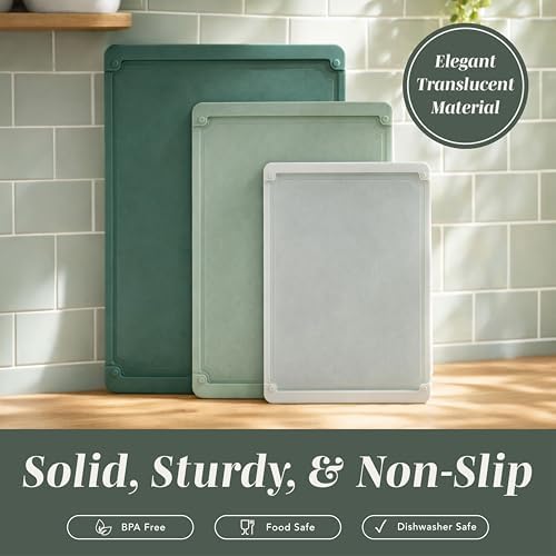 COOK WITH COLOR Extra Large Cutting Board Set, Jumbo-Sized Boards with Rubber Border for Enhanced Cooking Experience, 3-Piece, Dark Sage