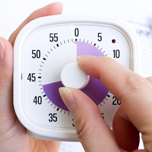 Tiempo Square 60-Minute Visual Analog Timer, Pause Function, 6 Alarm Modes, Magnetic Productivity Focus Desk Timer for Kids, ADHD, Study, Work, Kitchen, Purple