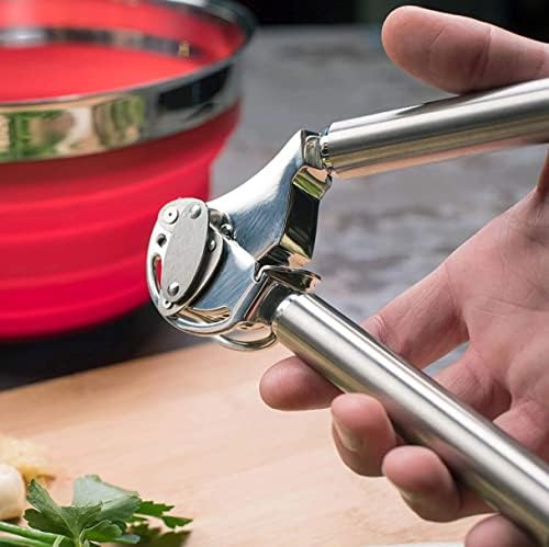 HUTCH Moda Award Winning Auto Scraping Garlic Press - 18/10 Stainless Steel - Unpeeled Garlic Mincer to Mince, Press, and Crush Garlic Effortlessly - Keeping Your Fingers Clean! - Dishwasher Safe