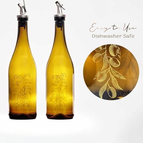 Glass Olive Oil Dispenser Set, Vinegar, Oil Dispencer, Oil Bottles for Kitchen, Pomegranate Syrup Dispencer, Vinegar Bottle (750ml/25oz) (2 Pieces Classic)