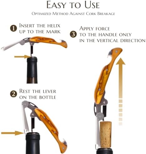 Corkscrew for Professionals FALCORK® 144 Efficiency – Exclusive One-Step Wine Key & Bottle Opener for Intensive Use in Hospitality with an Optimally Marked Helix & Smooth Natural Olive Wood Handle
