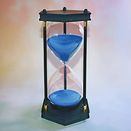 AKAKA MUNING Large Hourglass Timer 60 Minute, Hexagon Wood Sandglass, Blue