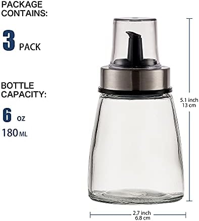 [3 Pack 180ml/6 oz Airtight Olive Oil Dispenser Bottle,Oil and Vinegar Cruet Set for Kitchen and BBQ, Oil Decanter for Cooking Wine/Soy Sauce/Vinegar, Leak-Proof Spout with Dust Cap