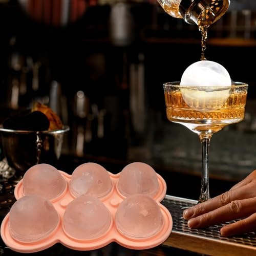 2 Pack Silicone Ice Cube Trays, Pink Rose Ice Cube Mold, Large Sphere Ice Mold with Funnel-type Lid, Makes 6 Rose & 6 Round Ice Balls for Chilling Whiskey Cocktails Drinks