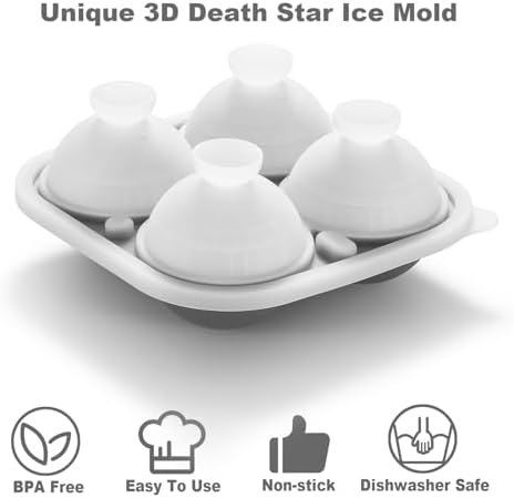 Nax Caki 3D Death Star Ice Cube Molds, Large Silicone Fun Shapes Bourbon Gifts for Men Fandom, Whiskey Ice Cube Mold for Cocktails,Brandy, Whiskey Gifts for Men Nerds & Geeks