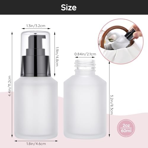 Segbeauty 2oz Frosted Glass Lotion Bottle for Travel, 3pcs Matte Translucent Refillable Pump Bottle for Hair Oil, 60ml Travel Size Container for Liquids, Empty Cream Dispenser, Skincare Refill Bottle