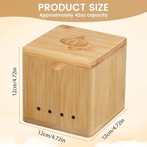 Bamboo Garlic Keeper for Counter, Large Garlic Holder Storage with Lid