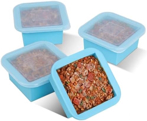 Soup Freezer Tray Silicone Freezer Tray with Lid - Easy Release Molds Containers for Food Storage & Freeze Soup, Broth, Stew or Sauce (1-Hole 4 Pack Thin)