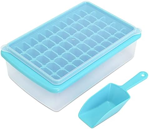 Ice Cube Tray with Lid and Bin for Freezer, Easy Release 55 Nugget Ice Tray with Cover, Storage Container, Scoop. Perfect Small Ice Cube Maker Tray & Mold. Flexable Durable Plastic, BPA Free