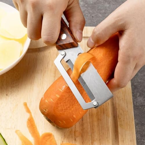 Stainless Steel Vegetable Potato Peeler with Wooden Handle, Manual Fruit & Vegetable Peeler for Carrots, Apples, Cucumbers and Kitchen Meal Prep 2PCS/SET