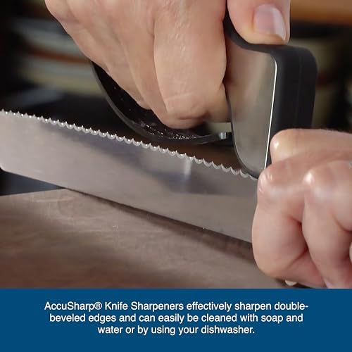 AccuSharp Knife Sharpener, Ergonomic Comfortable Handle, Compact & Easy to Use, Restore and Hone Straight & Serrated Knives, Brushed Aluminum
