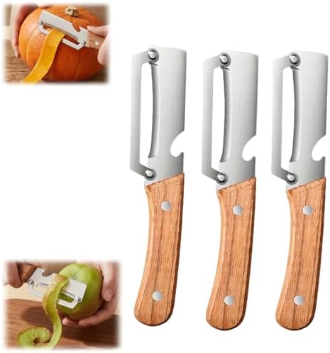 Multi-Functional Vegetable Peeler for Kitchen, New Ultra-Sharp Stainless Steel Blade with Wooden Handle and Bottle Opener, For Fruits and vegetables (3 Pcs)