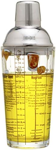 14 oz Recipe Glass Cocktail Shaker With Strainer Top - Includes 6 Cocktail Drink Recipes (Gin Theme)
