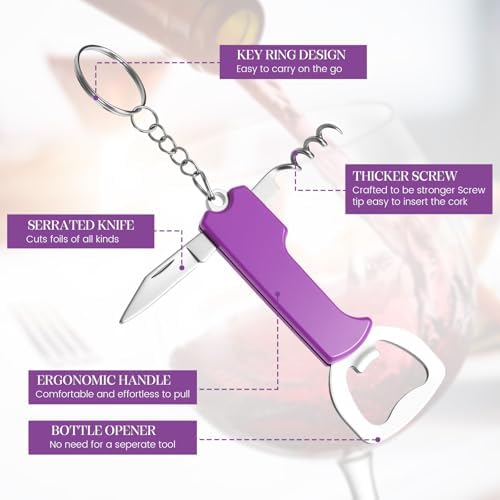 Ziliny 24 Pcs Wine Bottle Opener Keychains Bulk Corkscrew, Purple