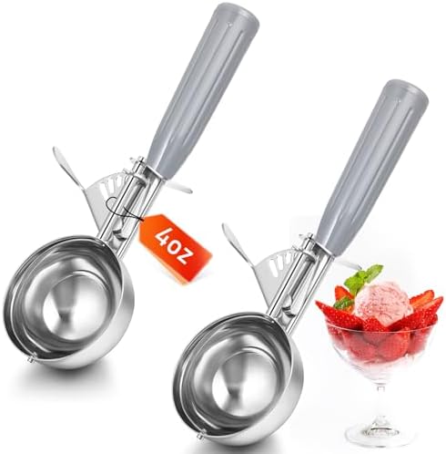 Reallnaive 2 Pcs Ice Cream Scooper with Trigger, 4 oz, Gray