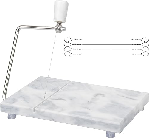 Marble Cheese Slicer,Non-stick Cheese Slicer,Polished Marble Cheese Slicing Plate for Cheese Slicing,Butter, Soft Foods(White Grey)