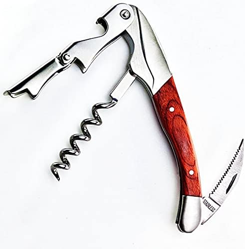 Exquiste Waiter Corkscrew for Bartenders, Professional Wine Opener With Premium Rosewood Handle,Double Hinged Bottle Opener with Serrated Foil Cutter for Sommelier, Bartend