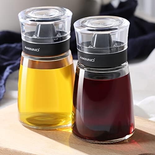 5.5oz Oil and Vinegar Cruets 2 Pack Glass Oil Dispenser Bottles for Cooking Leakproof and Drip Free Spouts