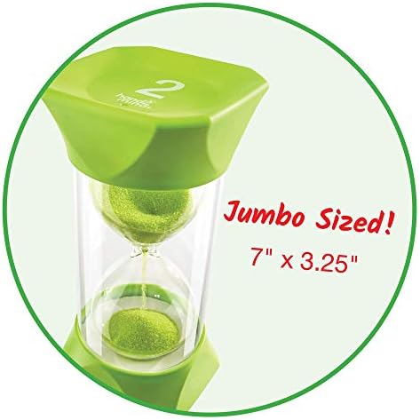 hand2mind Green Jumbo Sand Timers, 2 Minute Sand Timer, Hourglass Sand Timer with Soft Rubber End Caps Offers Quiet Pausing, Classroom Sand Timers for Kids, Teeth Brushing and Game Timer (Set of 1)