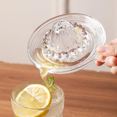 Glass Lemon Manual Juicer, for Orange, Grapefuit, Small Citrus, Extractor Manual Hand with Handle and Pour Spout, Kitchen Bar Drink Preparation Tool (1)