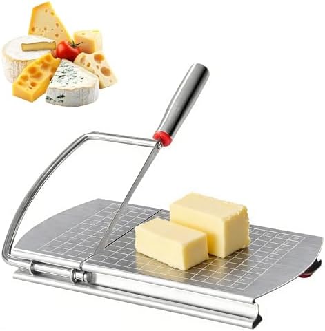 Cheese Slicer,Stainless Steel Cheese Cutter,Multipurpose Cheese Slicers with Grid Scale and Anti Slip Rubber Pads for cutting Cheese,Butter,Sausages,Bread