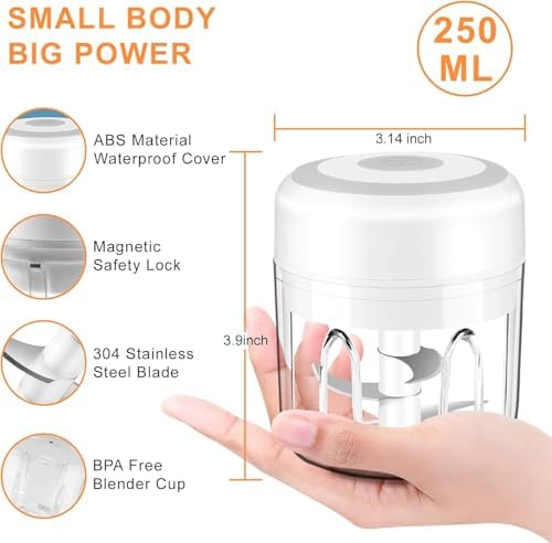 Electric Mini Vegetable Chopper, Powerful Rechargeable Veggie Chopper, Cordless Garlic Grinder Masher Onion Chopper, Blender to Vegetable, Wireless Food Processor for Ginger, Chili, Fruit, Meat, Salad