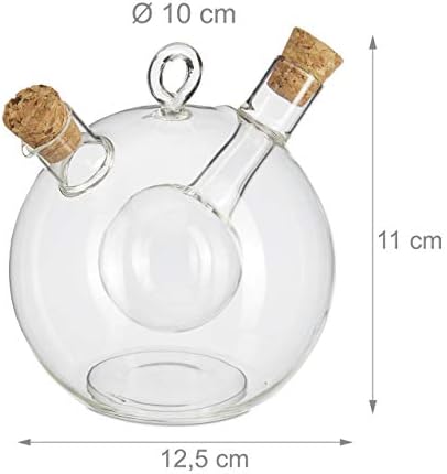 Relaxdays 10027668 Oil and Vinegar Dispenser 2 in 1, Glass Bottle with Cork Stoppers, 375/50 ml Capacity, Transparent, Light Brown