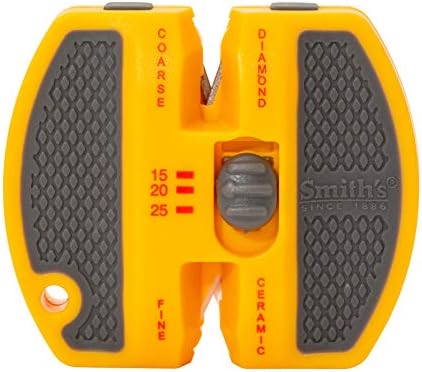 Smith’s 50917 Adjustable 2-Step Knife Sharpener – Yellow - Preset Coarse & Fine Slots - Outdoor Handheld Knife Sharpener - Fishing, Hunting, Fillet, Pocket Knives - Portable Compact Keychain Tool