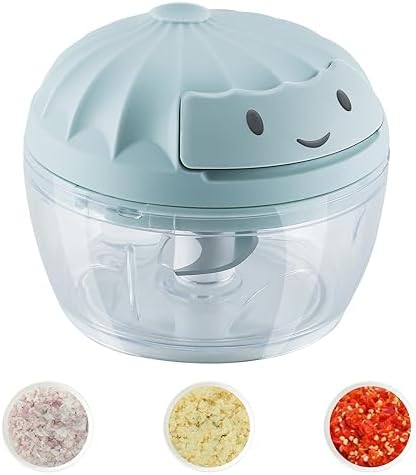 Garlic Chopper Mini Manual Hand Food Chopper for Kitchen Onion Dicer Crusher Garlic Mincer Blue 160ml