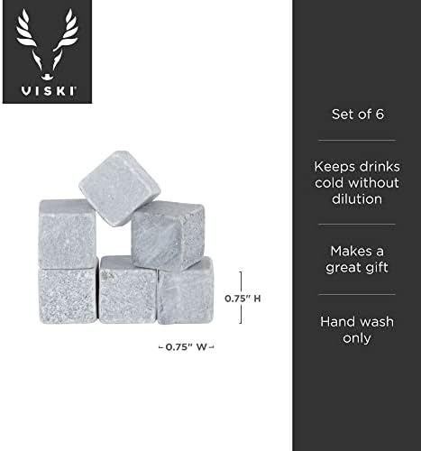 Viski Glacier Rocks, Whiskey Stones Set, Bourbon Rocks, Cocktails and Liquor Stones, Chilling Stones for Drinks, Whiskey Accessories, 6-Piece