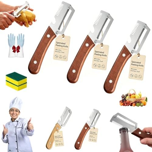 Ultimate Kitchen Multi Tool Peeler, Precision Peeler Pro, Solid Wood Non-Slip Handle, 3 in 1 vegetable peeler set, 2.5 mm Zero Pressure Peelers, for Cane, Potato, Fruit, Easy to Clean (3 PCS A)