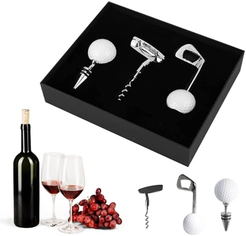 Wine Opener Set,Golf Bottle Opener,Manual Wine Bottle Opener,Zinc Alloy Handle Corkscrew Kit,Golf Ball Opener Beverage Bottle Stoppers Set for Wedding Birthday Day Wine Gift Set(3 Pcs)