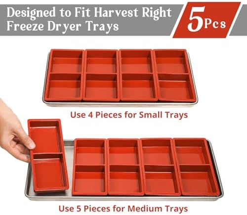 Webake Silicone Tray Dividers for Harvest Right Freeze Dryer Set of 5, Fit Medium and Small Trays, Silicone Molds for Harvest Right Freeze Dryer Accessories