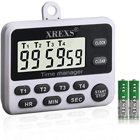 XREXS 4 Channel Digital Kitchen Timer Clock with Large LCD Display