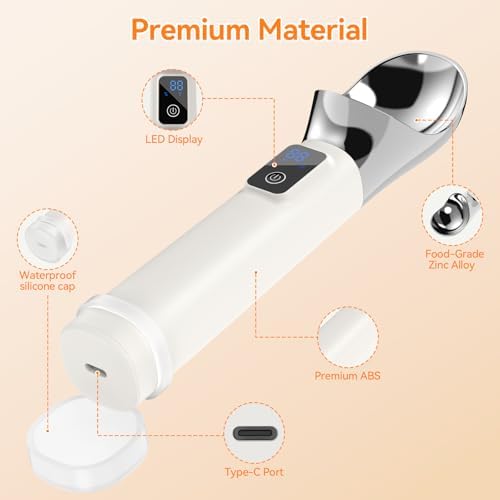 TechRise Heated Ice Cream Scoop, 5000mAh Rechargeable Ice Cream Scooper with LED Display, Heats Up to 158°F for Hard Frozen Ice Cream, IP67 Waterproof, Easy Scoop for Seniors & Kids, Ideal Gift, 2oz
