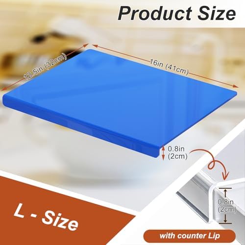 JJL Acrylic Cutting Board with Counter Lip, Anti-Slip, 16 x 12.5 Inches, Blue, Perfect for Cutting Bread, Meat, and Vegetables, Ideal Choice for Kitchen Countertop Decor