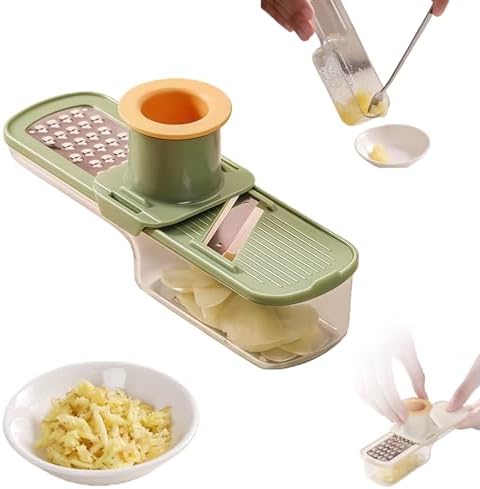 Mini Garlic Grinder, Multifunctional Garlics Grinder & Mandoline Slicer, 3-In-1 Garlic Slicer Veggie Shredder With Container, Hand Guard, For Can Grind, Slice And Shred (Green *1)