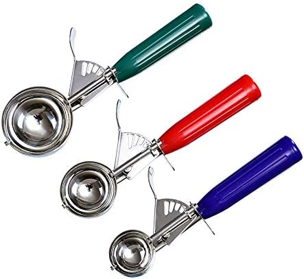Cookie Scoop Set of 3 With Plastic Handle, Ice Cream Scoop with Trigger, Size Large（2.49 Inch）- Medium（1.97 Inch）- Small（1.58 Inch） Size Polishing 18/8 Stainless Steel Cupcake Scoop