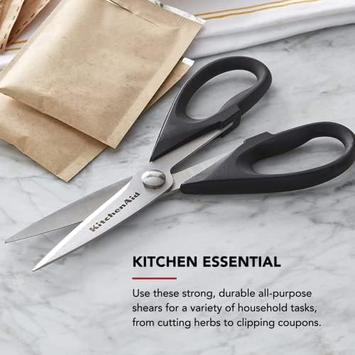 KitchenAid Classic Plastic Cutting Board with Perimeter Trench and Non Slip Edges, Dishwasher Safe, 11 inch x 14 inch, White and Gray & All Purpose Shears with Protective Sheath, One Size, Black