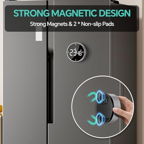 Digital Kitchen Timer with Magnetic, Large LED Display Countdown/Countup Timer, Pomodoro Preset 5/15/25 Mins, Volume & Brightness Adjustable for Cooking Baking Working Studying Silver
