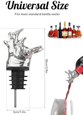 Rhino Wine Pourer, Metal Animal Wine Bottle Pourer Spout with Stopper, No-Drip Liquor Pour Spout for Wine, Whiskey, Spirits, Decorative Rhinoceros Bottle Topper Bar Accessory, Gift for Men