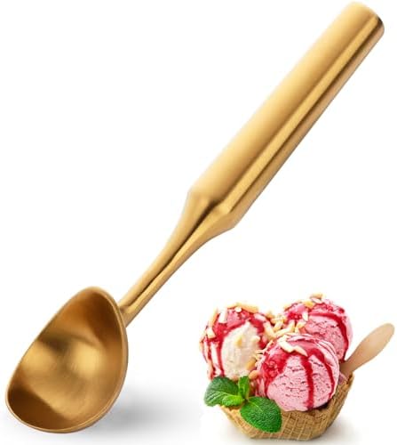Ice Cream Scoop - Heavy Duty Stainless Steel Icecream Scooper, 9 inches Nonstick Anti-Freeze Ice Cream Scooper for Gelato, Sorbet, Cookie Dough, Melon, Sundae - Dishwasher Safe (Gold)