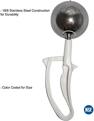 Tiger Chef 5 1/3-Oz. White Easy Grip Left & Right Ergonomic Squeeze Handle Ice Cream Scooper, All-purpose Stainless Steel Dishers For Ice Cream, Cookie Dough, Meat Balls, Rice, etc. NSF Certified