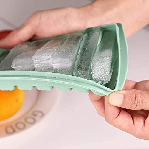 LessMo 2 PCS Ice Cube Tray, Long Ice Stick Tray Silicone with Lid, Rectangular Narrow Stick, Reusable, Flexible, Easy Release, for Small Mouth Sport Bottles, Juice Bottles, Cocktail Parties, Green